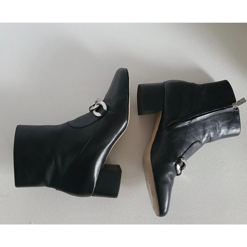 WOMENS' MICHAEL KORS CHAIN EMBELLISHED LEATHER ANKLE BOOTS BOOTIES BLACK SZ 6 M - Picture 6 of 10